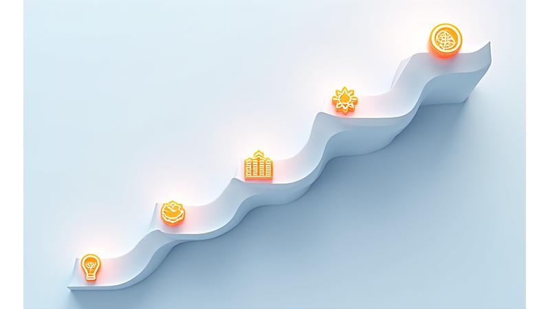 Illustration of a timeline with key historical achievements and growth representing AlpenLern's journey.