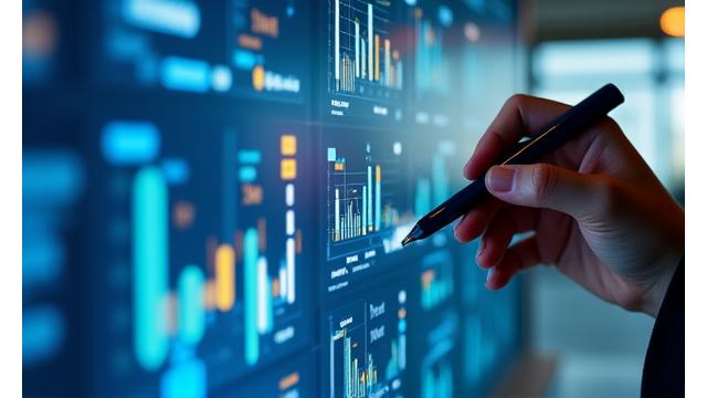 Eine Hand zeigt auf ein Diagramm auf einem Bildschirm, das Projektmanagement-Metriken anzeigt