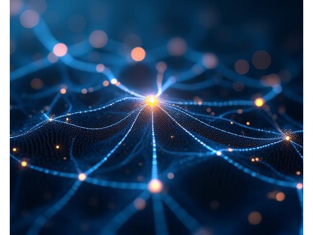 Abstract neural network with interconnected nodes, symbolizing AI-powered adaptive learning pathways tailoring content to individual learners.