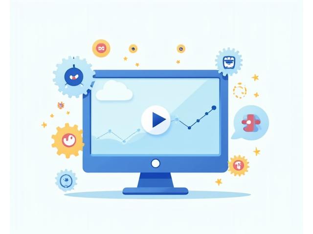 Illustration of various interactive multimedia elements like video play icon, game controller, and chart, representing engaging e-learning content.