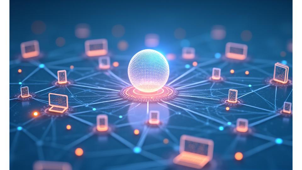 Abstract representation of data flow and connectivity, symbolizing robust virtual classroom technology across devices.